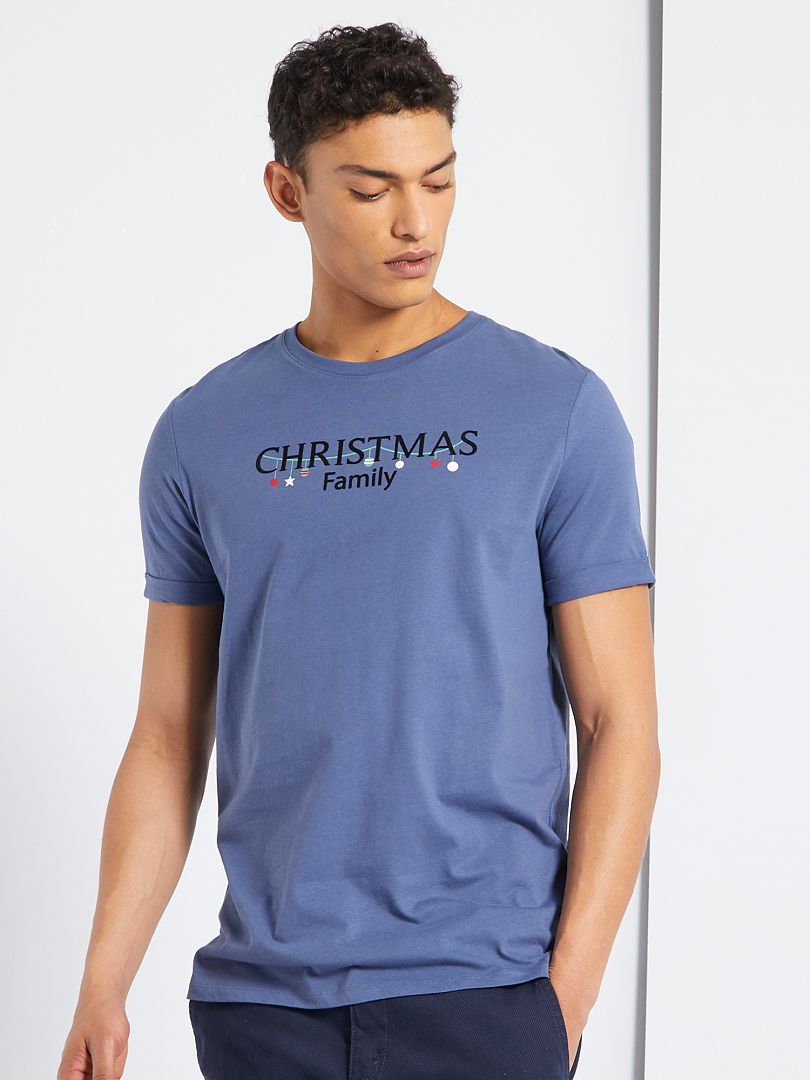 T-shirt van jerseytricot 'Kerstmis' BLAUW - Kiabi