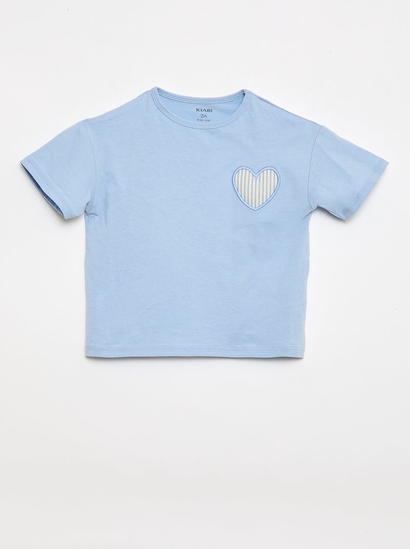 T-shirt van jerseytricot met hartpatch Blauw - Kiabi