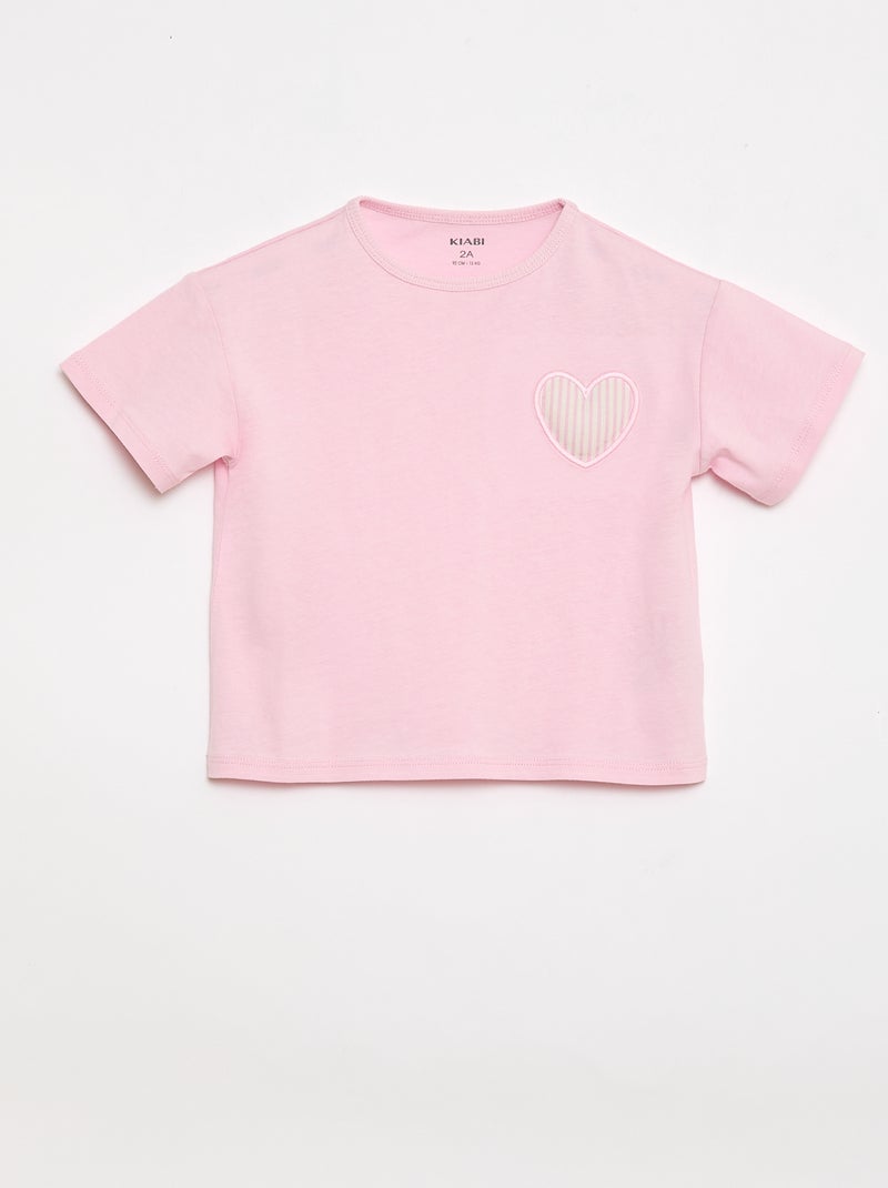 T-shirt van jerseytricot met hartpatch Rose - Kiabi