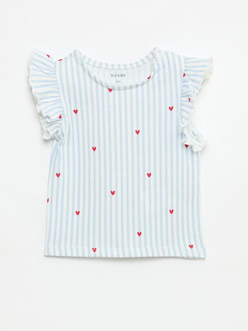 T-shirt van jerseytricot met korte, geplooide mouwen - Kiabi