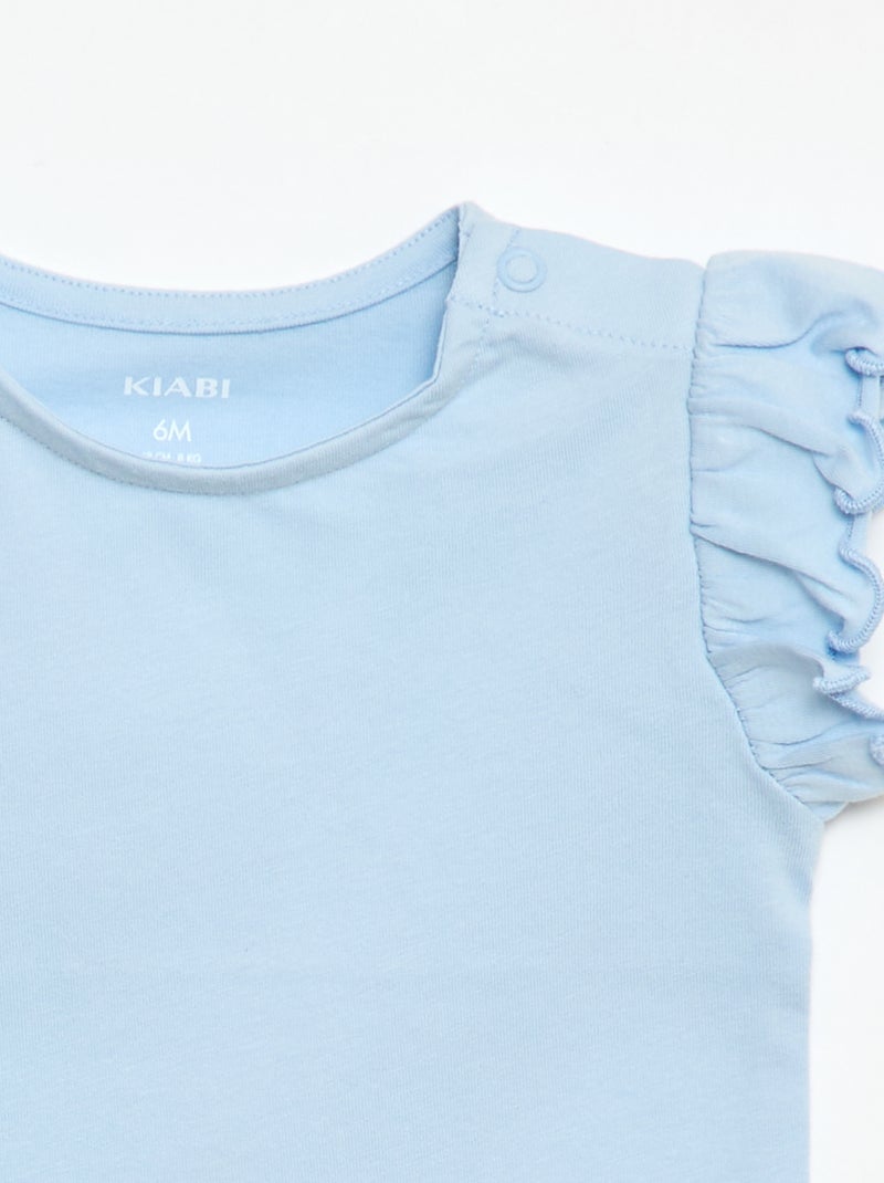 T-shirt van jerseytricot met korte, geplooide mouwen Blauw - Kiabi