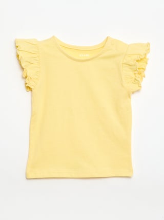 T-shirt van jerseytricot met korte, geplooide mouwen