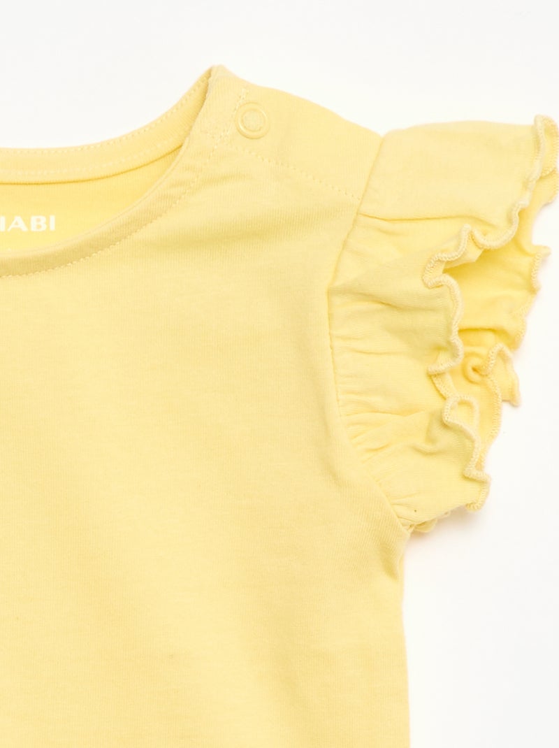 T-shirt van jerseytricot met korte, geplooide mouwen Geel - Kiabi