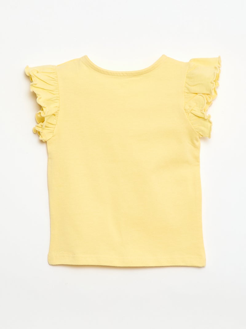 T-shirt van jerseytricot met korte, geplooide mouwen Geel - Kiabi