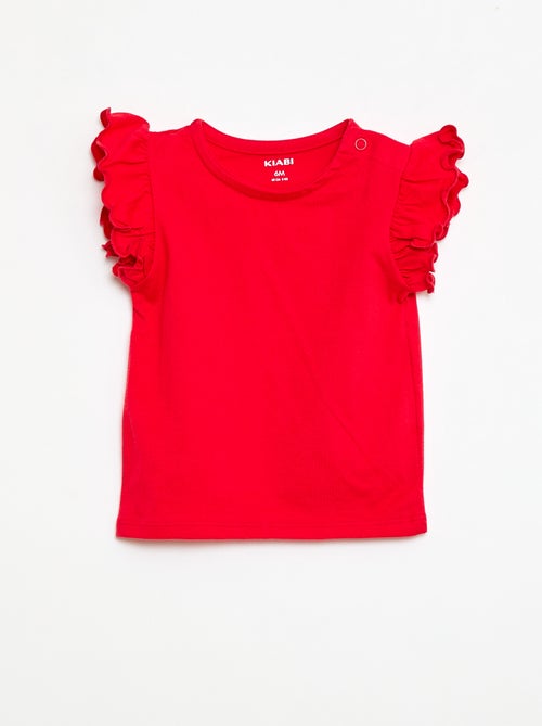 T-shirt van jerseytricot met korte, geplooide mouwen - Kiabi