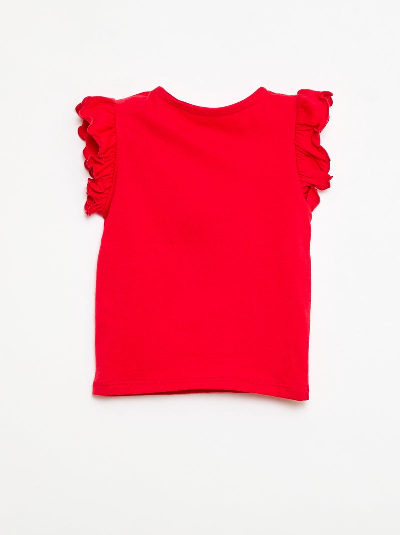 T-shirt van jerseytricot met korte, geplooide mouwen Rood - Kiabi