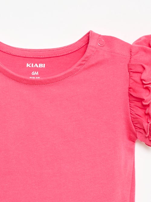 T-shirt van jerseytricot met korte, geplooide mouwen - Kiabi