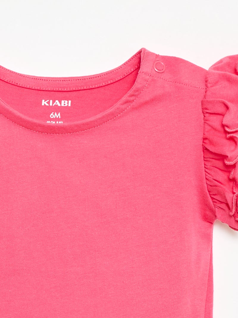 T-shirt van jerseytricot met korte, geplooide mouwen Rose - Kiabi