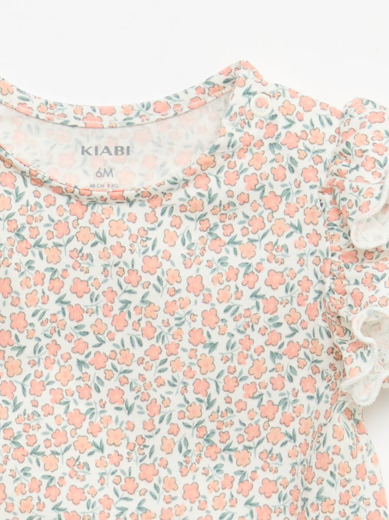 T-shirt van jerseytricot met korte, geplooide mouwen Wit - Kiabi