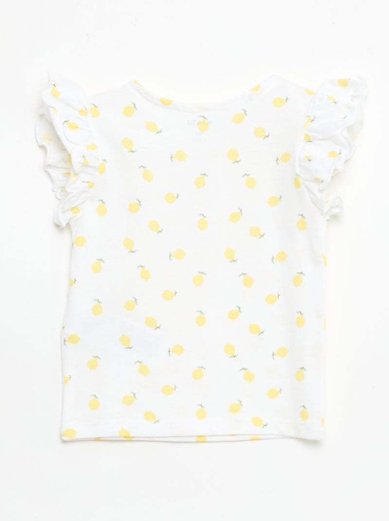 T-shirt van jerseytricot met korte, geplooide mouwen Wit - Kiabi