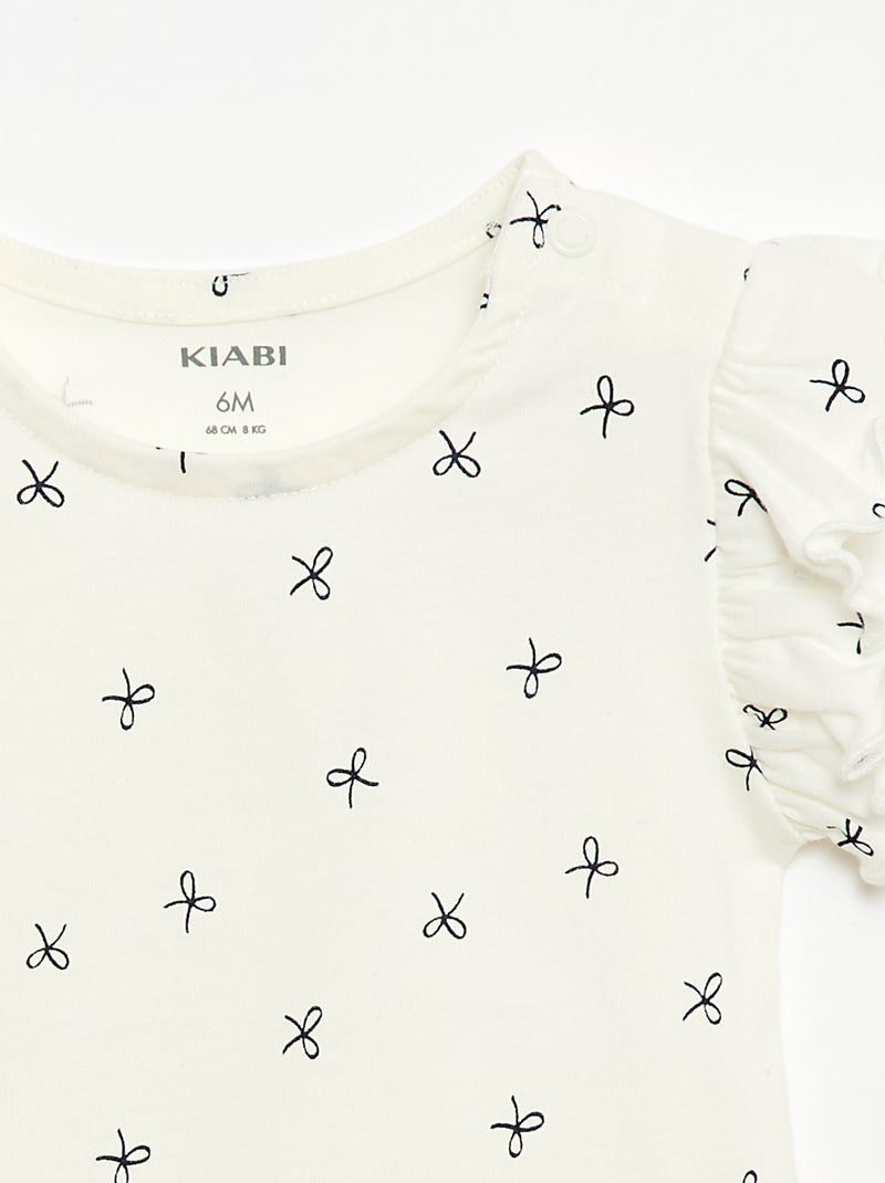 T-shirt van jerseytricot met korte, geplooide mouwen Wit - Kiabi