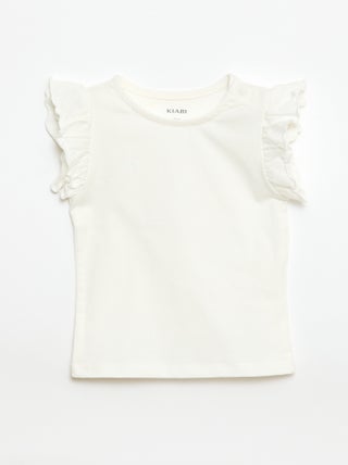 T-shirt van jerseytricot met korte, geplooide mouwen