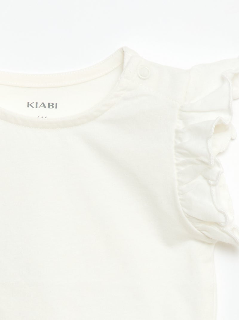 T-shirt van jerseytricot met korte, geplooide mouwen Wit - Kiabi