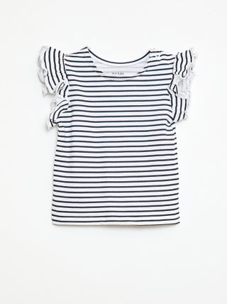 T-shirt van jerseytricot met korte, geplooide mouwen