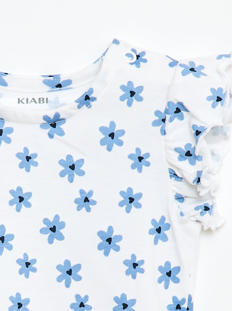 T-shirt van jerseytricot met korte, geplooide mouwen Wit - Kiabi