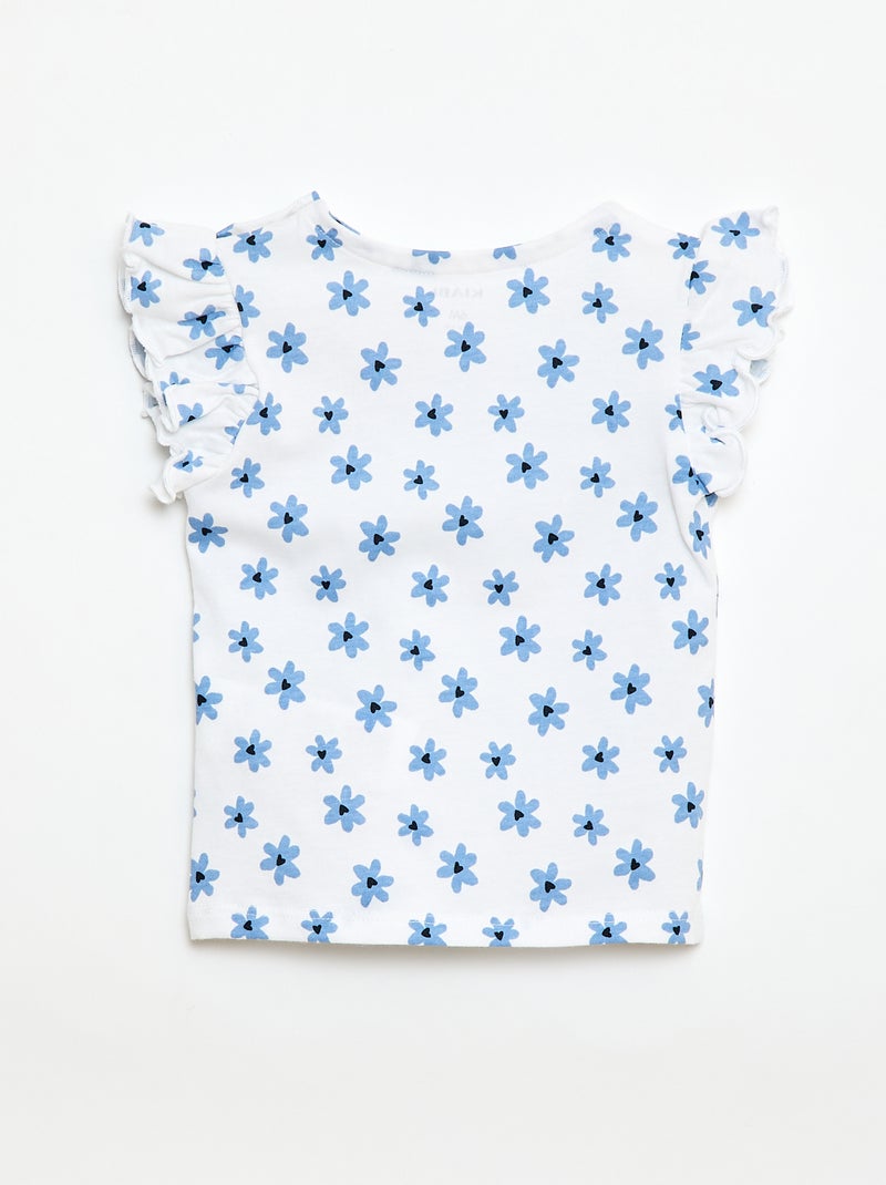 T-shirt van jerseytricot met korte, geplooide mouwen Wit - Kiabi