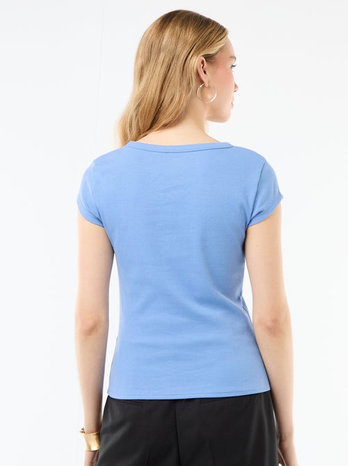 T-shirt van jerseytricot met korte geribde mouwen - Kiabi