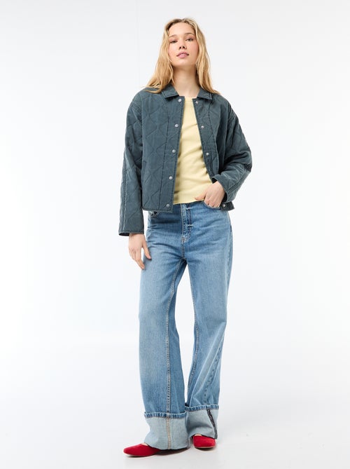 T-shirt van jerseytricot met korte geribde mouwen - Kiabi