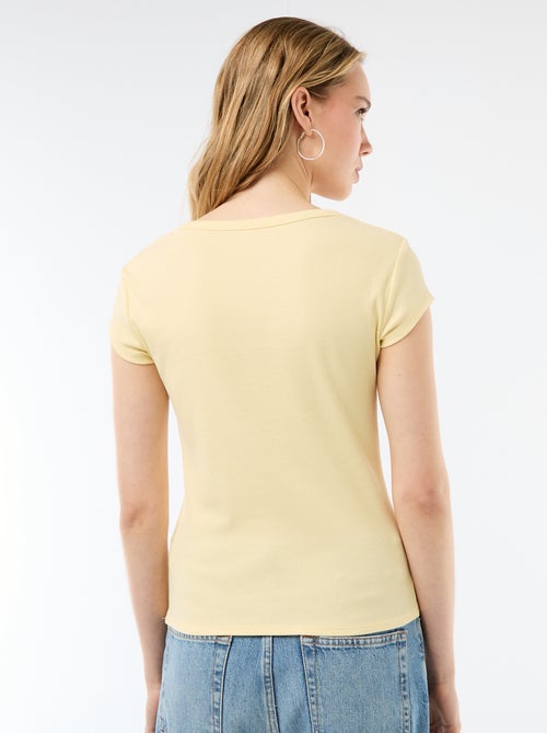 T-shirt van jerseytricot met korte geribde mouwen - Kiabi