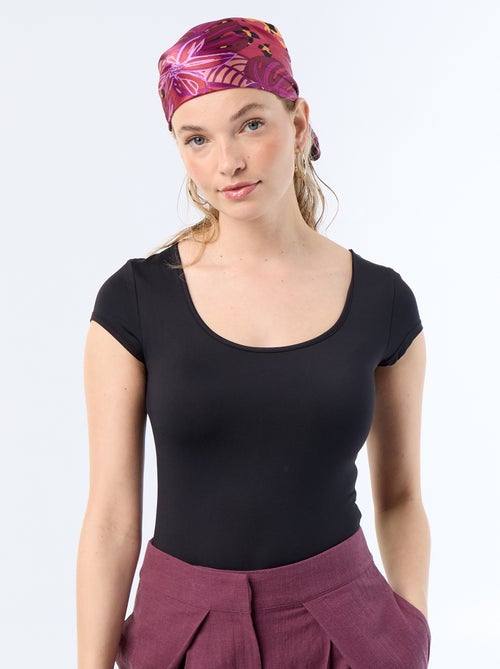 T-shirt van jerseytricot met korte geribde mouwen - Kiabi