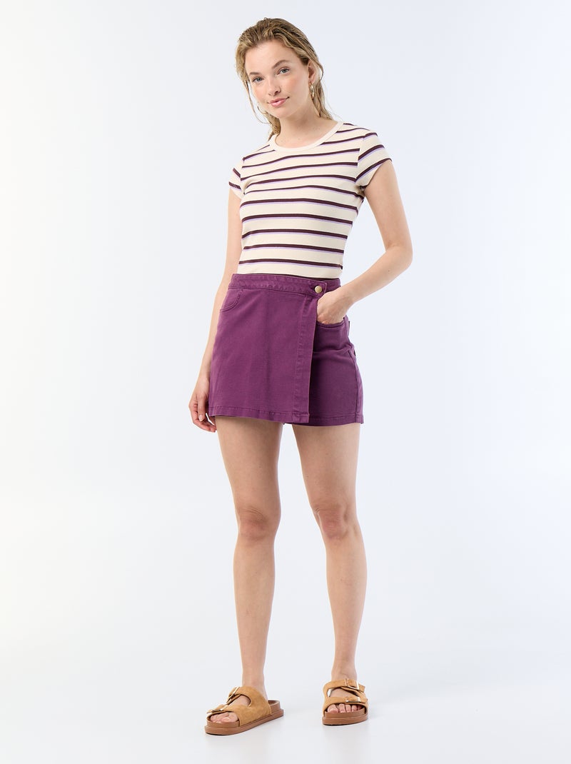 T-shirt van jerseytricot met korte geribde mouwen Wit - Kiabi