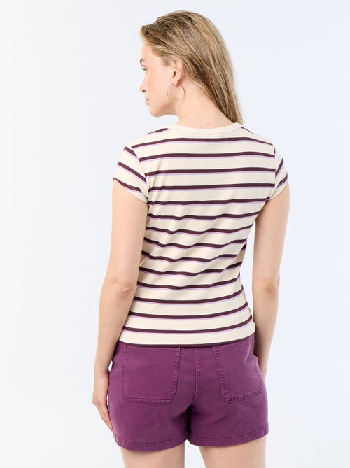 T-shirt van jerseytricot met korte geribde mouwen - Kiabi