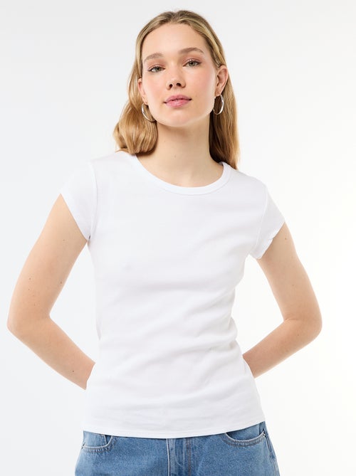 T-shirt van jerseytricot met korte geribde mouwen - Kiabi