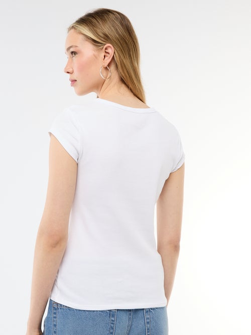 T-shirt van jerseytricot met korte geribde mouwen - Kiabi