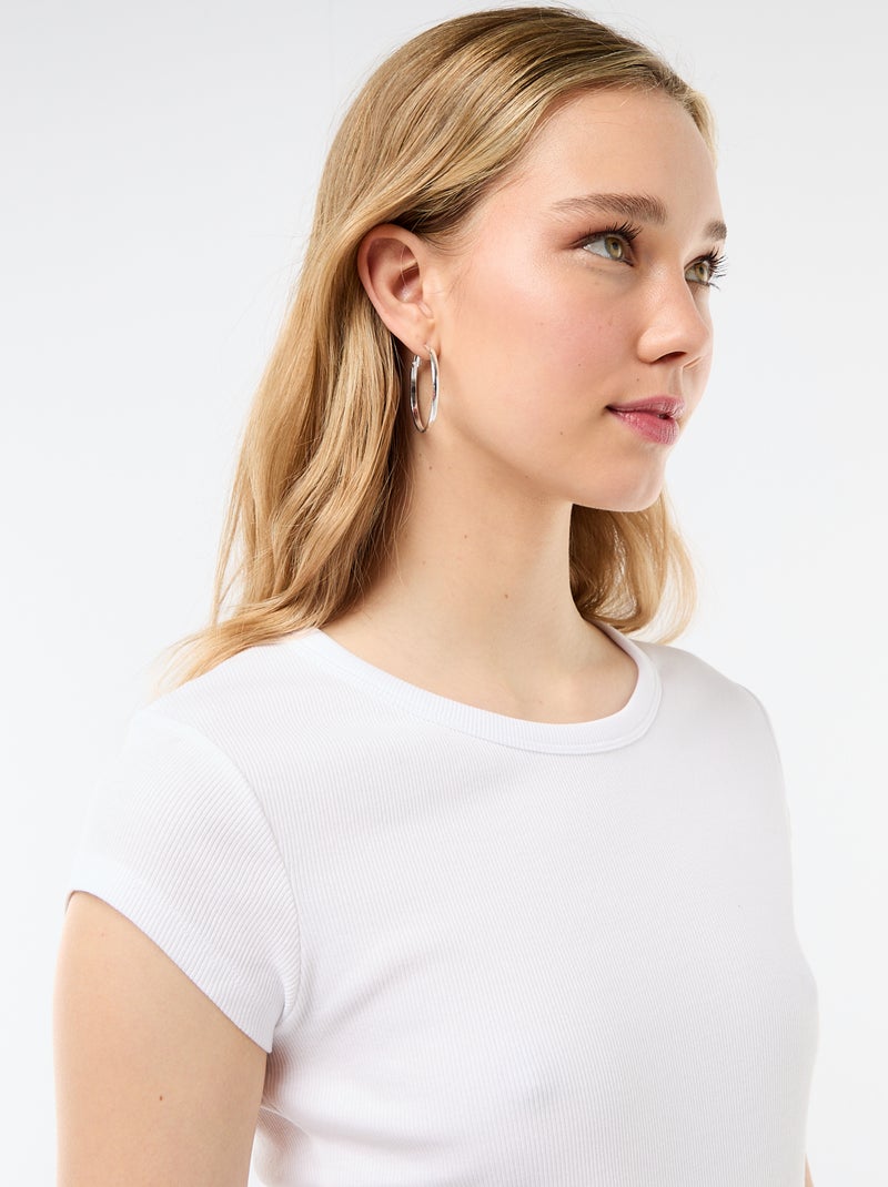 T-shirt van jerseytricot met korte geribde mouwen Wit - Kiabi