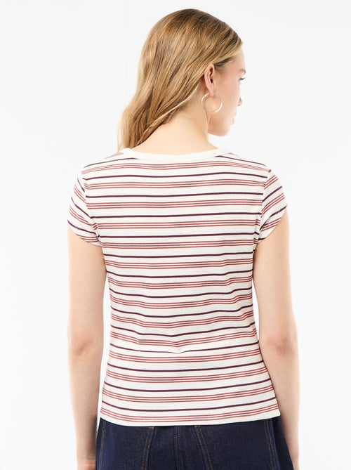 T-shirt van jerseytricot met korte geribde mouwen - Kiabi