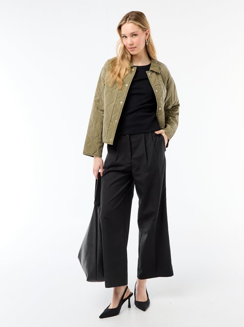 T-shirt van jerseytricot met korte geribde mouwen - Kiabi