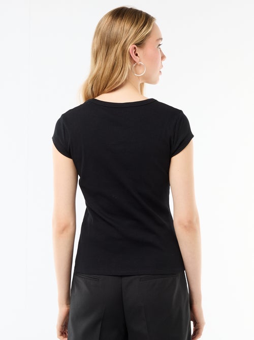 T-shirt van jerseytricot met korte geribde mouwen - Kiabi