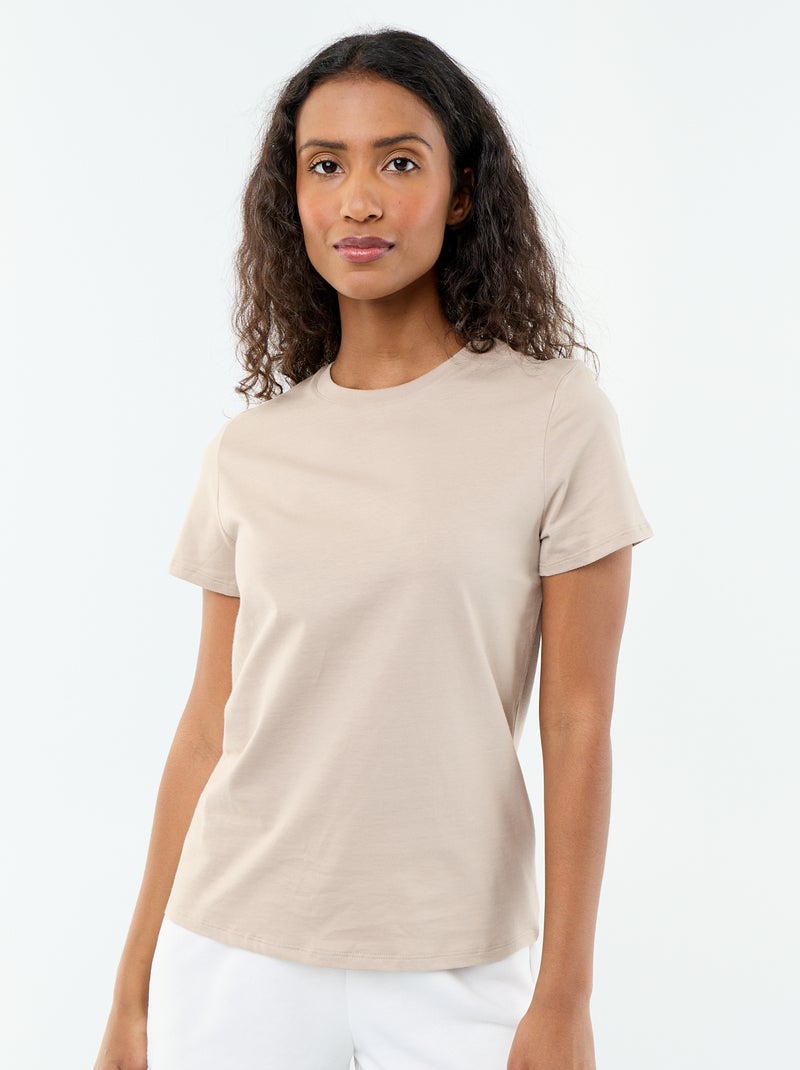 T-shirt van jerseytricot met korte mouwen Biege - Kiabi