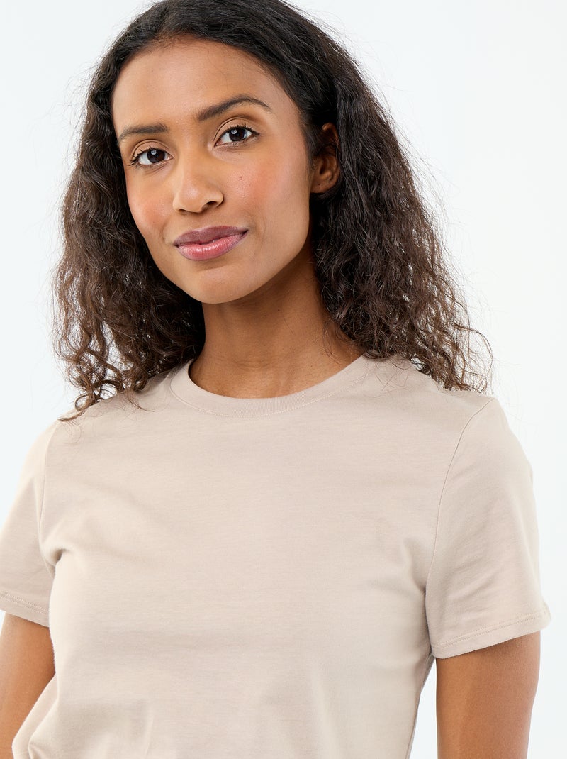 T-shirt van jerseytricot met korte mouwen Biege - Kiabi