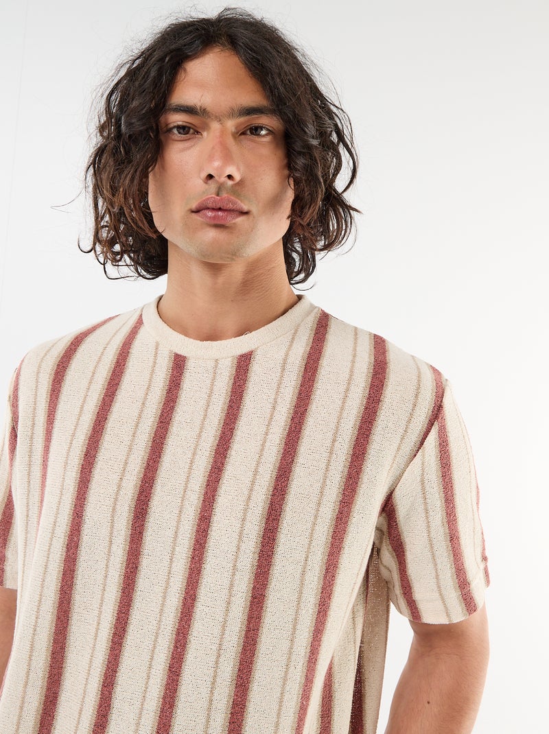 T-shirt van jerseytricot met korte mouwen Biege - Kiabi
