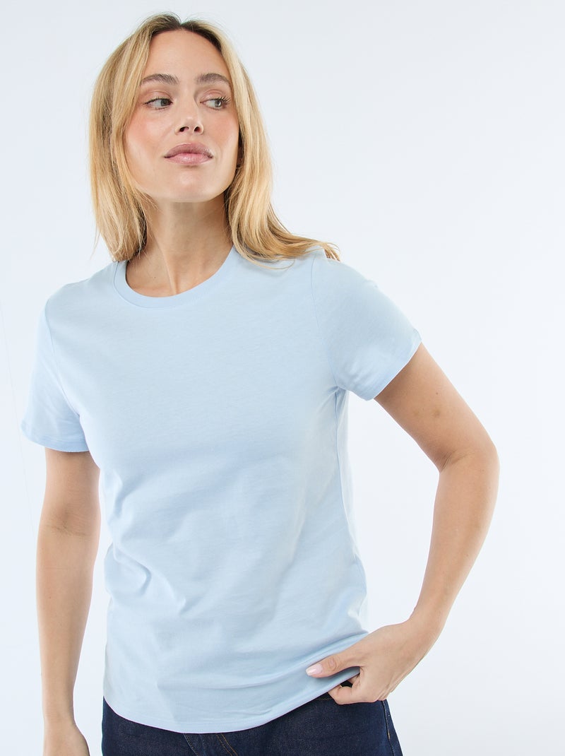 T-shirt van jerseytricot met korte mouwen Blauw - Kiabi