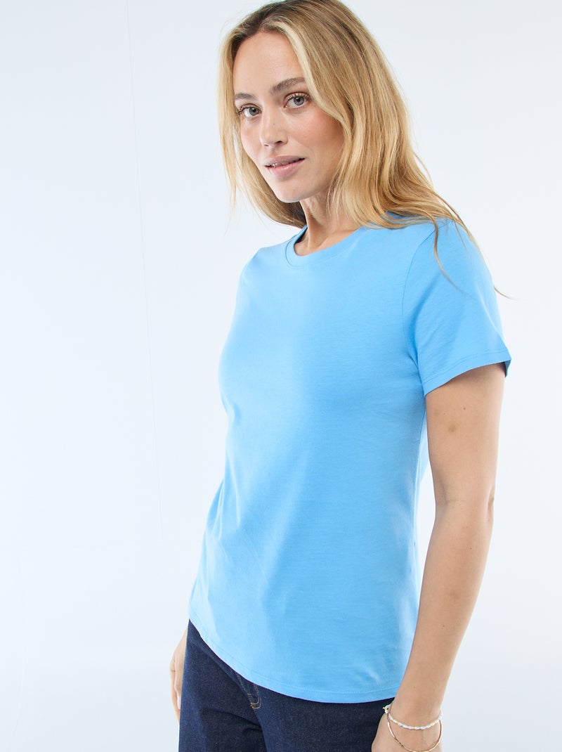 T-shirt van jerseytricot met korte mouwen Blauw - Kiabi
