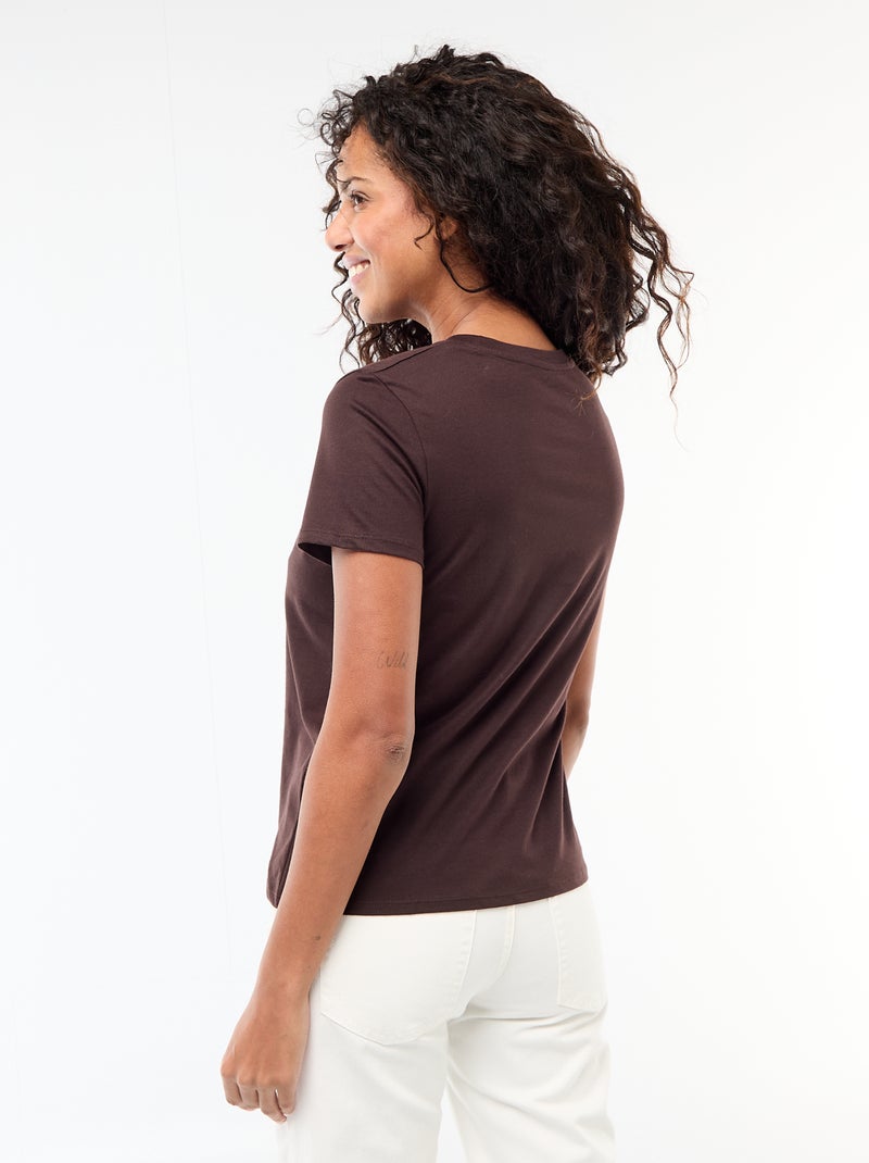 T-shirt van jerseytricot met korte mouwen Bruin - Kiabi