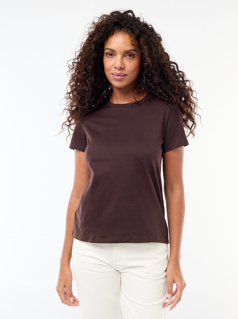 T-shirt van jerseytricot met korte mouwen Bruin - Kiabi