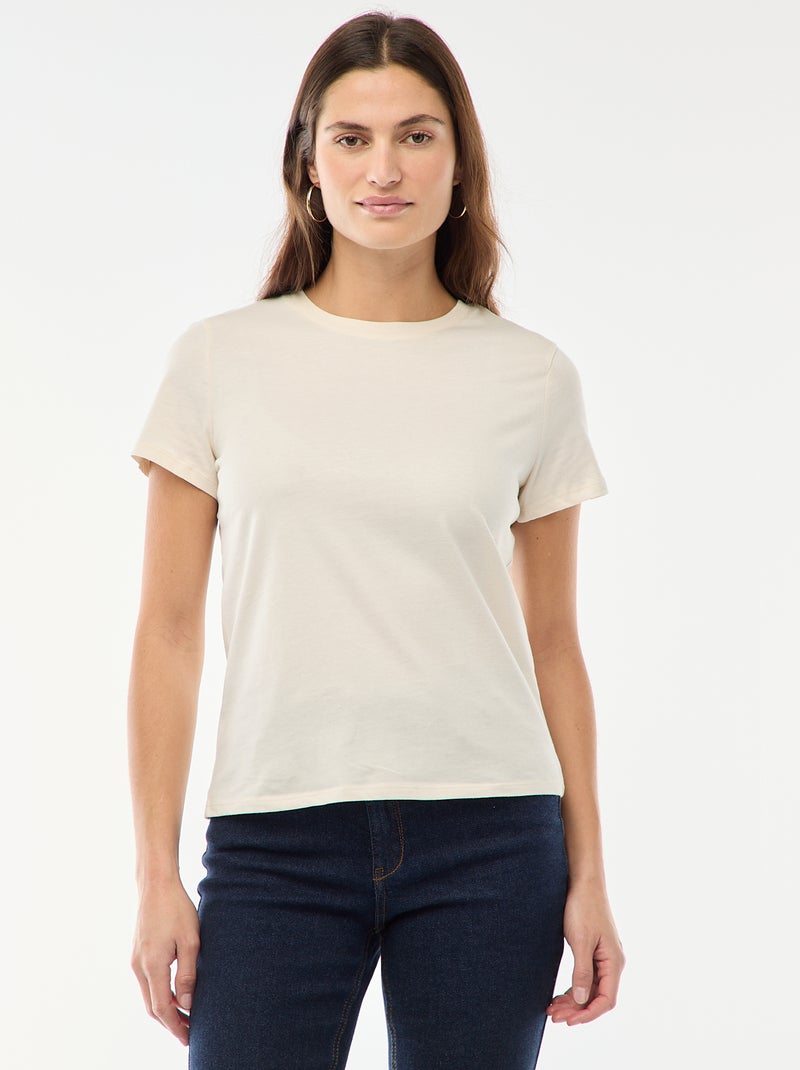 T-shirt van jerseytricot met korte mouwen Ecru - Kiabi