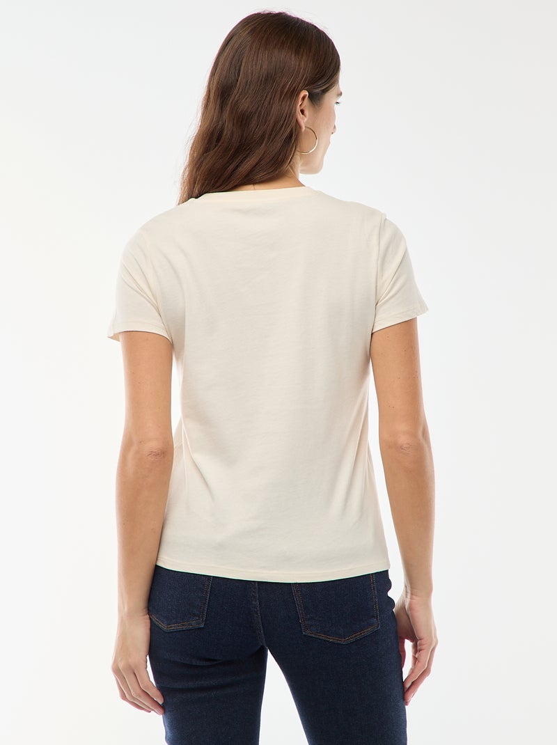 T-shirt van jerseytricot met korte mouwen Ecru - Kiabi