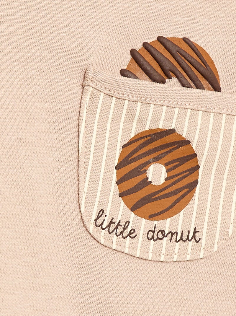 T-shirt van jerseytricot met korte mouwen en borstzak met print Biege - Kiabi