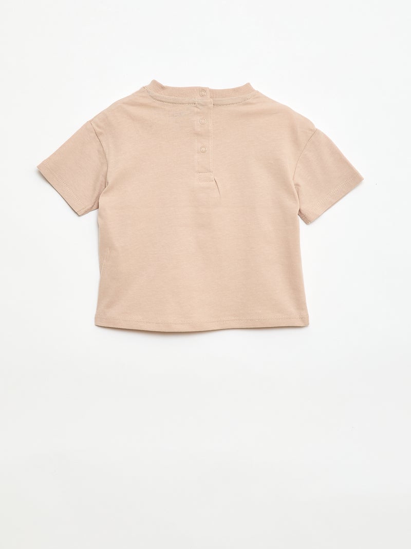 T-shirt van jerseytricot met korte mouwen en borstzak met print Biege - Kiabi