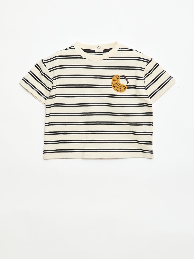 T-shirt van jerseytricot met korte mouwen en borstzak met print Geel - Kiabi