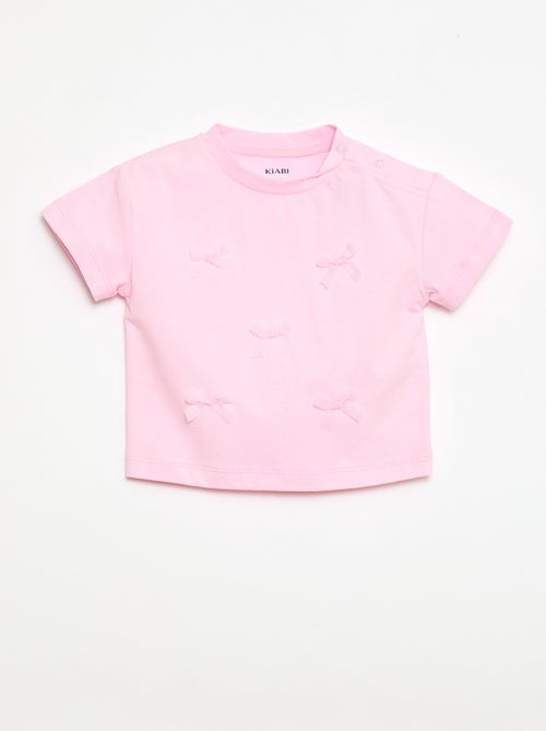 T-shirt van jerseytricot met korte mouwen en fantasieknopen - Kiabi