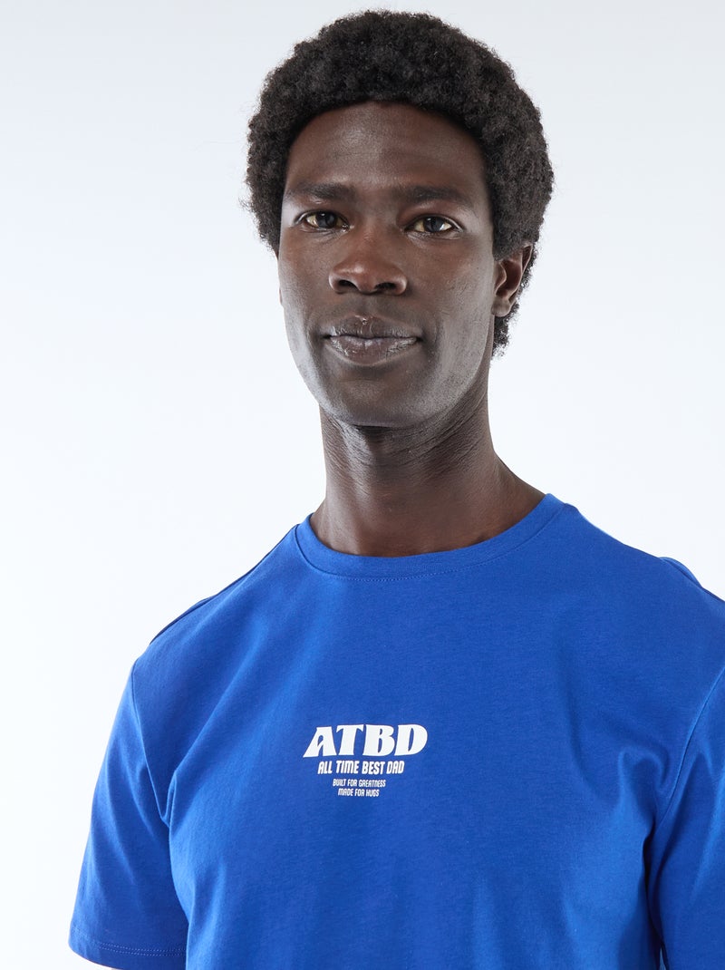 T-shirt van jerseytricot met korte mouwen en print op voor- en achterkant Blauw - Kiabi