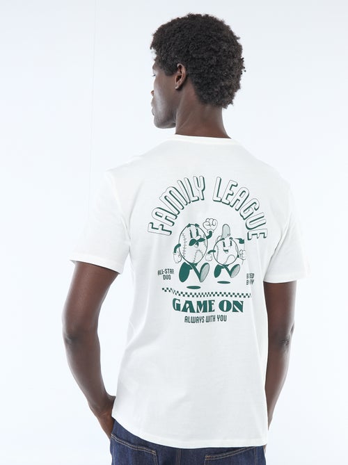 T-shirt van jerseytricot met korte mouwen en print op voor- en achterkant - Kiabi