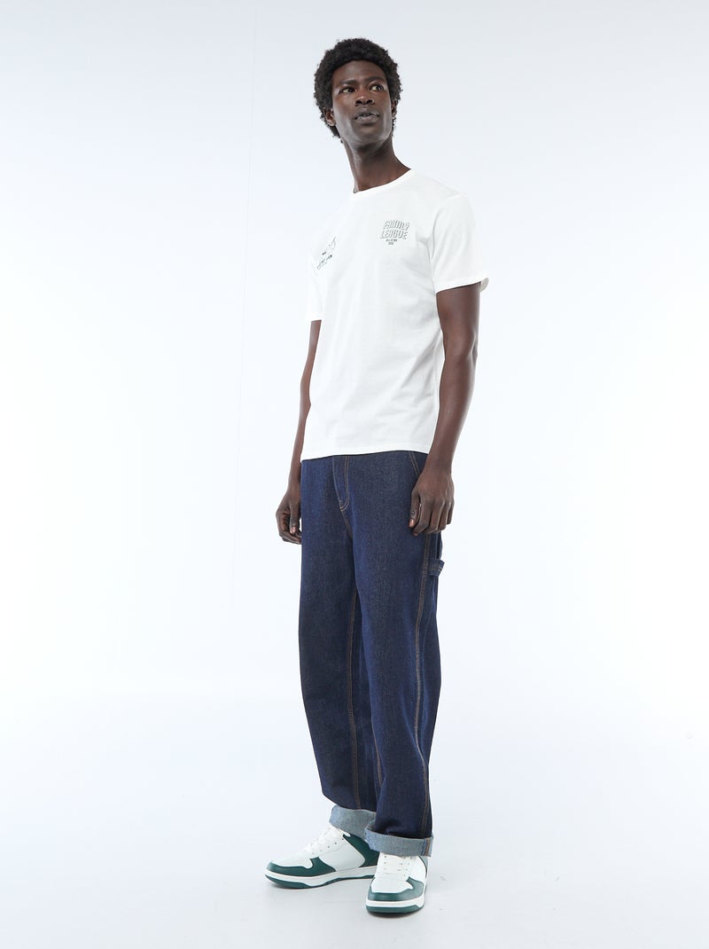 T-shirt van jerseytricot met korte mouwen en print op voor- en achterkant Wit - Kiabi