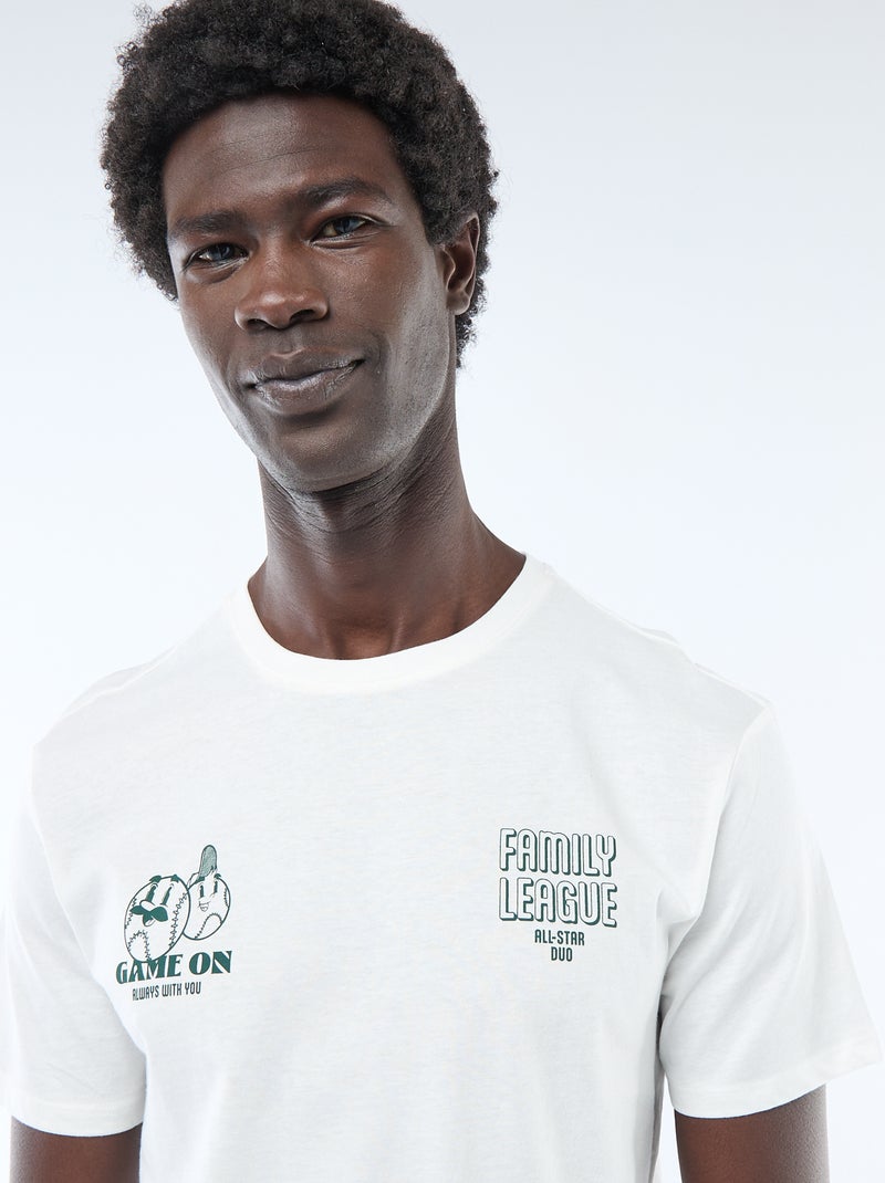 T-shirt van jerseytricot met korte mouwen en print op voor- en achterkant Wit - Kiabi