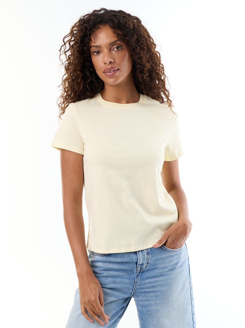 T-shirt van jerseytricot met korte mouwen Geel - Kiabi
